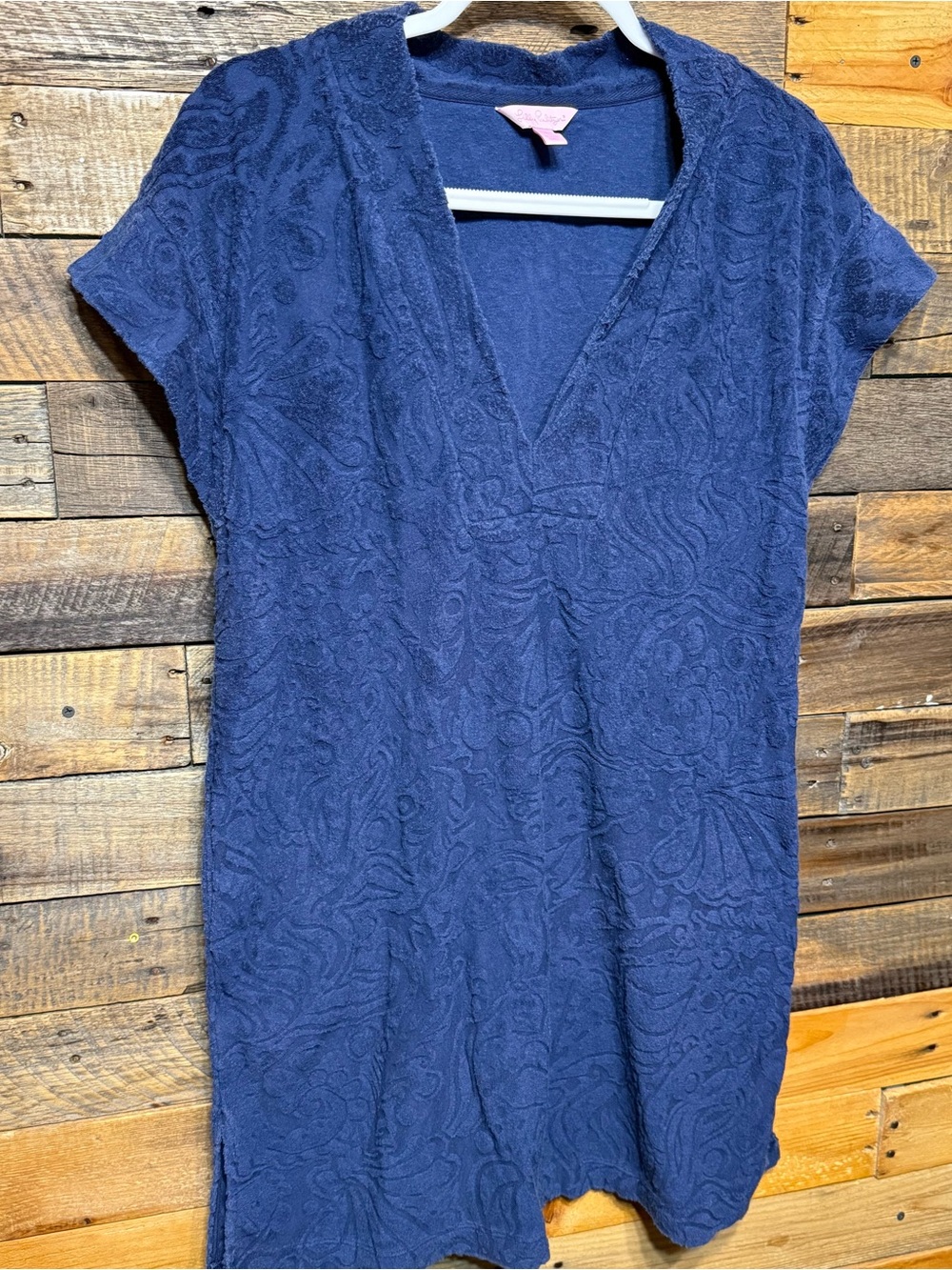 Lily Pulitzer Large Navy Blue Terry Cloth V Neck Textured Swim Coverup